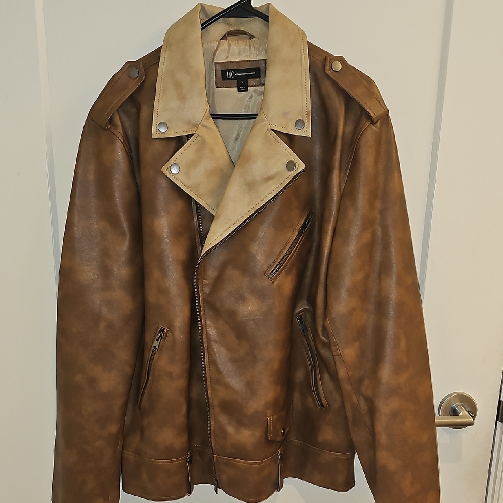 INC International Concepts Tan and Cream Bomber Jacket